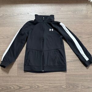 Under Armour Boys Medium Tracksuit Jacket Full Zip Up Black & White Sporty